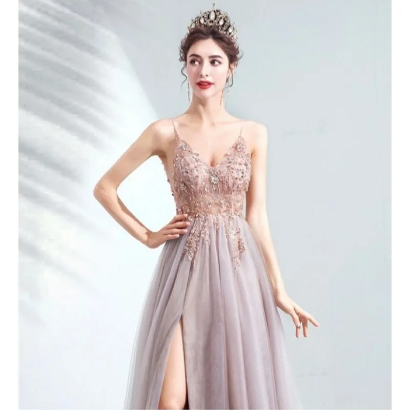 New Women's Summer Mint Green Square Collar Flower Embroidered Evening Dress Fashion Forest Light Luxury Host Performance Dress