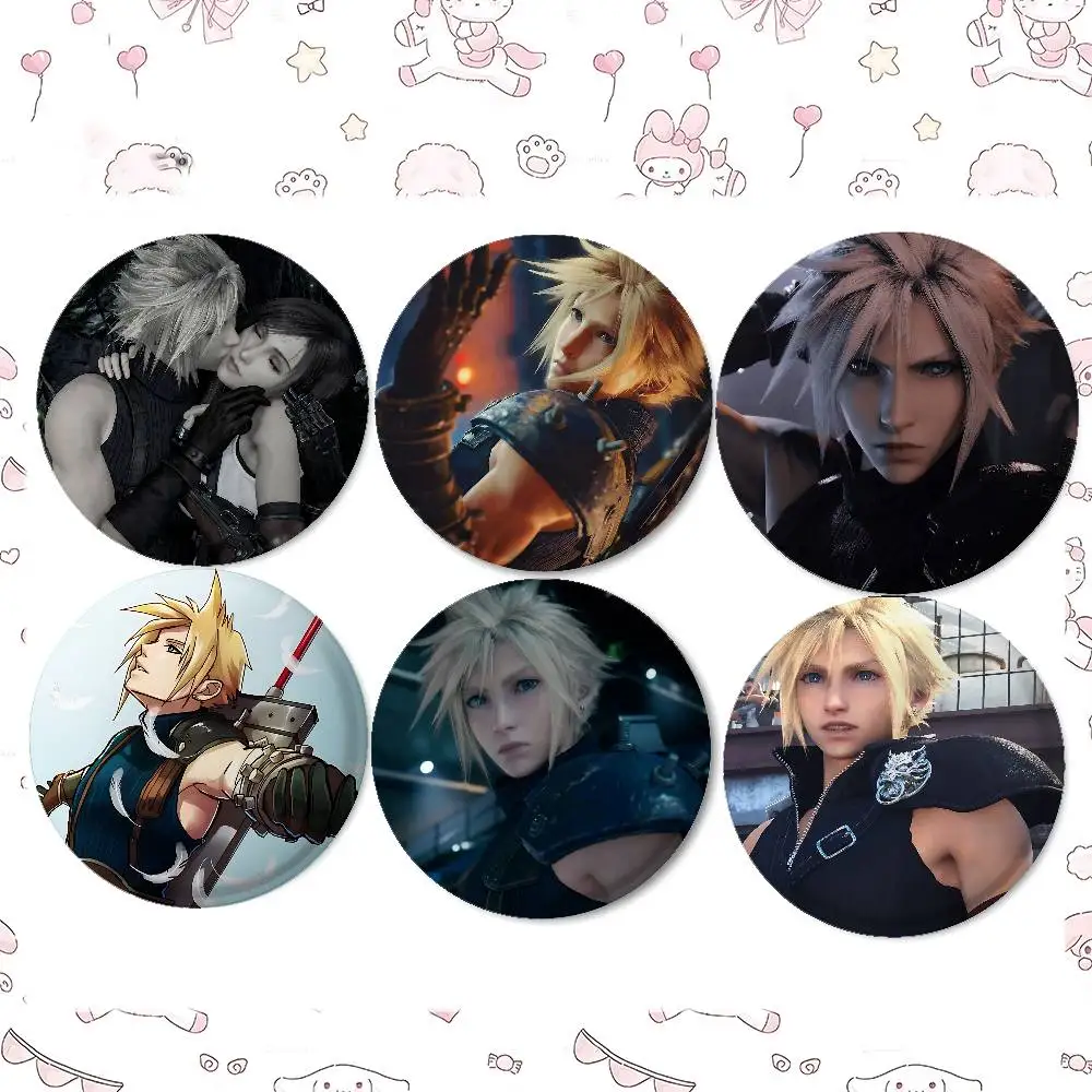 Games F-Figure Tifa Cloud S-Strife Badges Peripheral Lapel Pin Tinplate Round Brooch For Shoulder Bag Accessories Souvenir Gifts