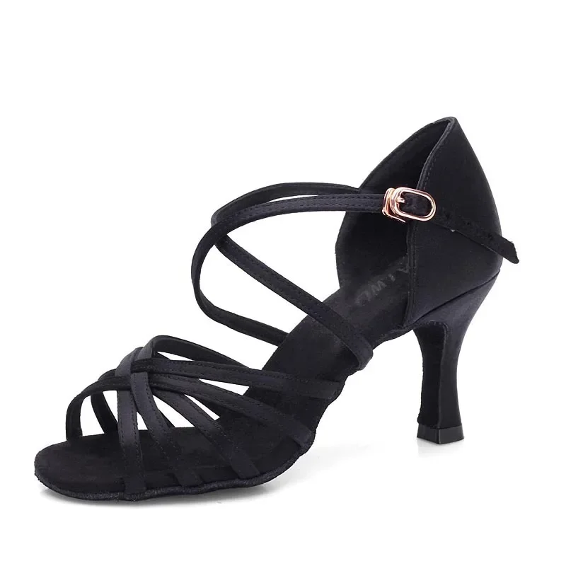 アップグレードホット販売ヒール 7.5 センチメートルシルクサテンラテン社交 BD ダンスラテンシューズ女性ダンススポーツシューズ