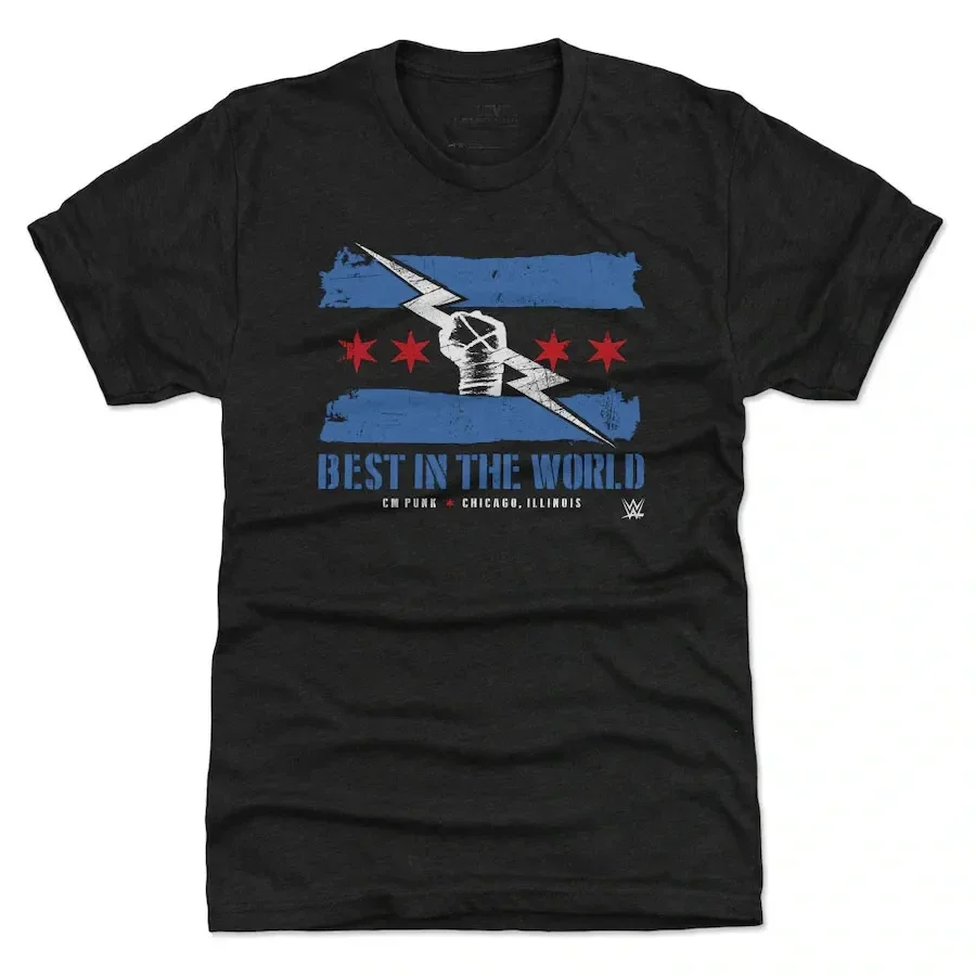 2025 Summer3D Printed Wrestler CM Punk T-shirt Children's Sports Large Top Men's White/Black CM Punk Best In The World Ringer image 6