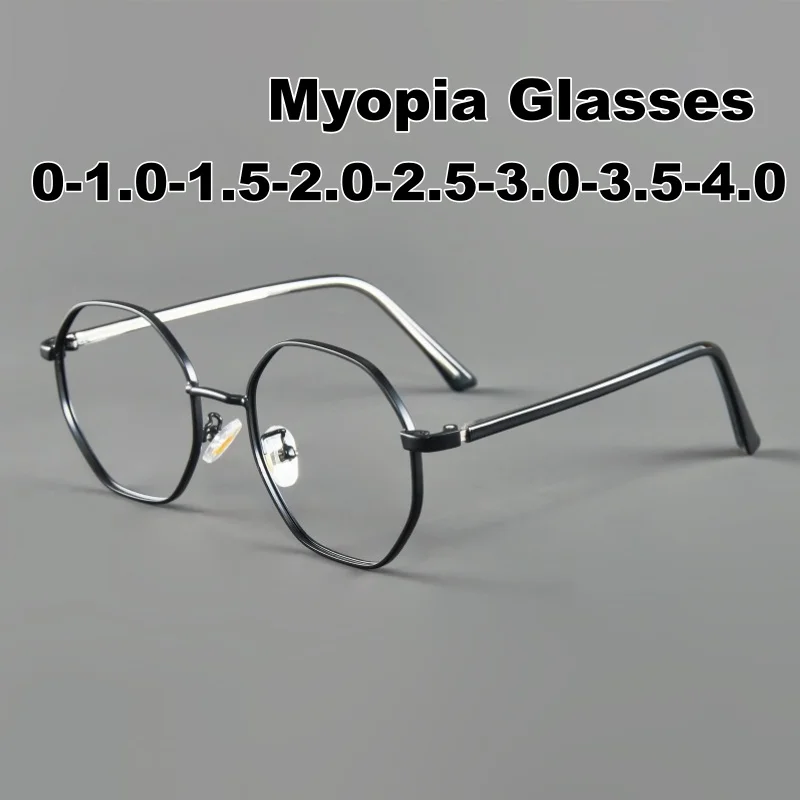 

Stylish Polygonal-frame Myopia Glasses High-quality Metal-frame Unisex Blue Light Blocking Nearsighted Glasses Diopter 0 To -4.0