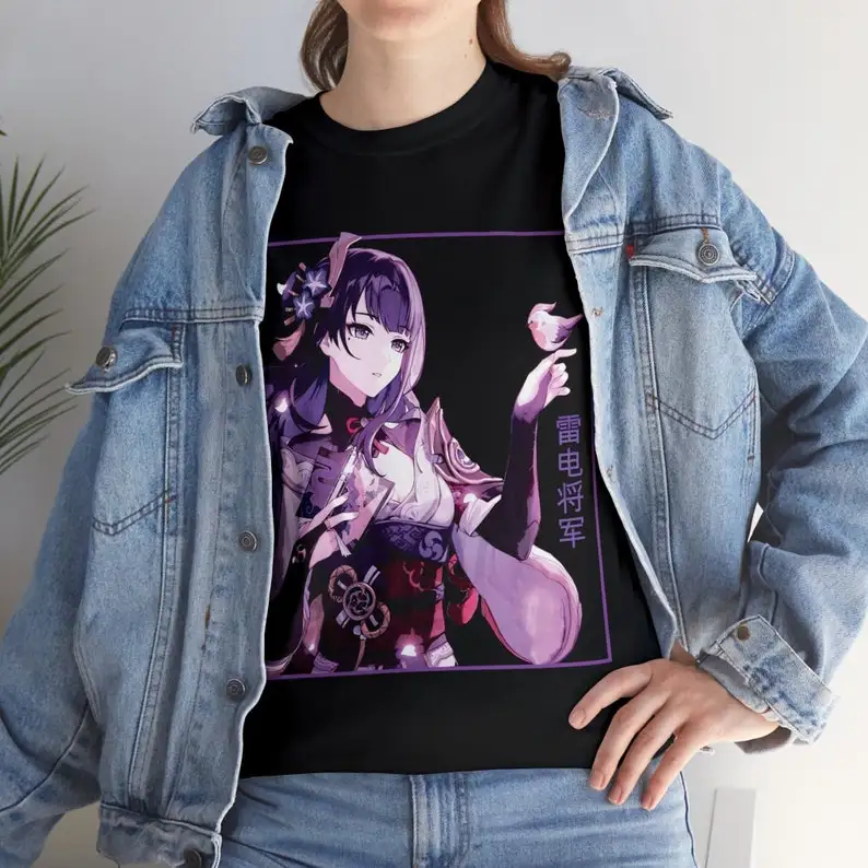 Raiden Shogun Genshin Impact Baal Anime Aesthetic Vaporwave Unisex Heavy Cotton Tee