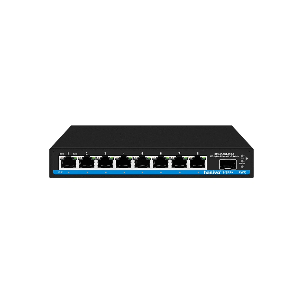 Hasivo 8-Port 2.5Gbe POE Switch with 10G SFP+ Uplink Multi-Gig 9-Port Network Switch for Enhanced Data Transfer