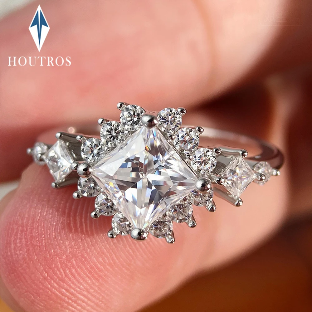 

1.2CT Princess Cut Full Moissanite Diamond Rings for Women 925 Sterling Silver Engagement Ring Wedding Bands Fine Jewelry Gift