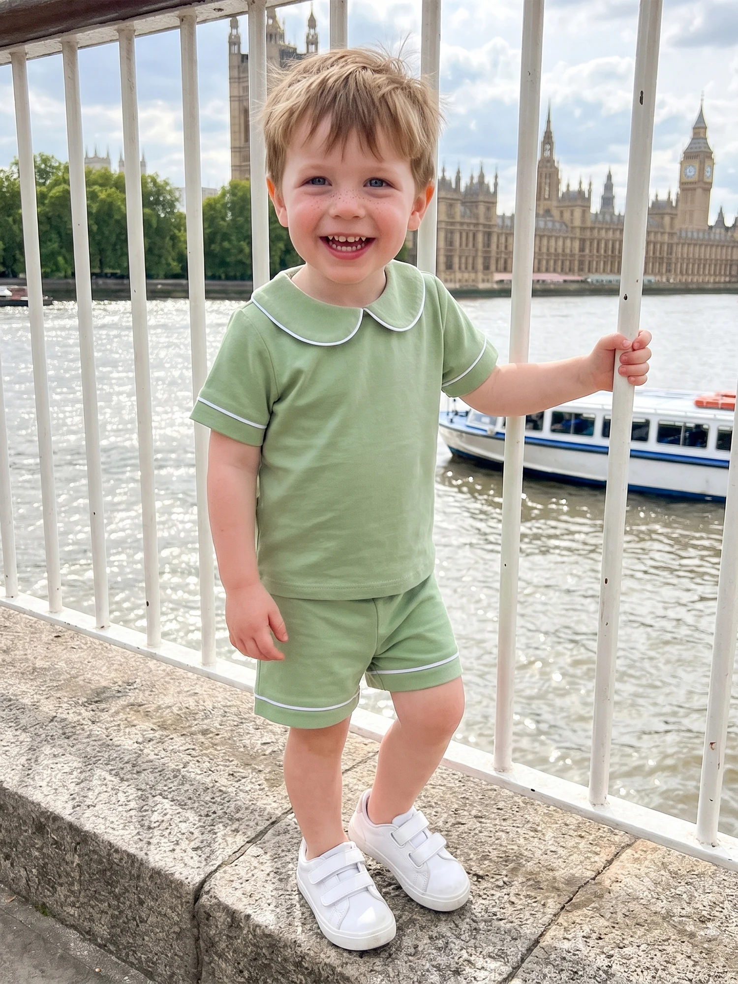Doll Boy Summer Outfits Doll Collar Sleeve Set Shorts Set Tops Elastic Shorts High Quality Doll Boy Summer Outfits