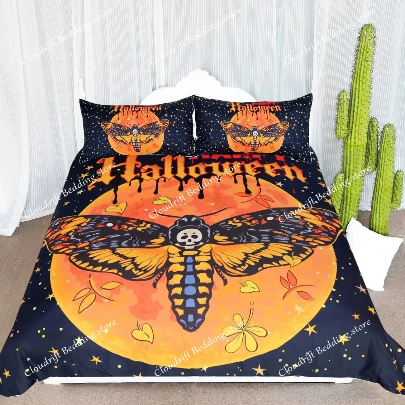 

Death Moth Duvet Cover Set King Queen Full Twin Size Galaxy Sun And Moon Polyester Comforter Cover Boho Gothic Skull Bedding Set