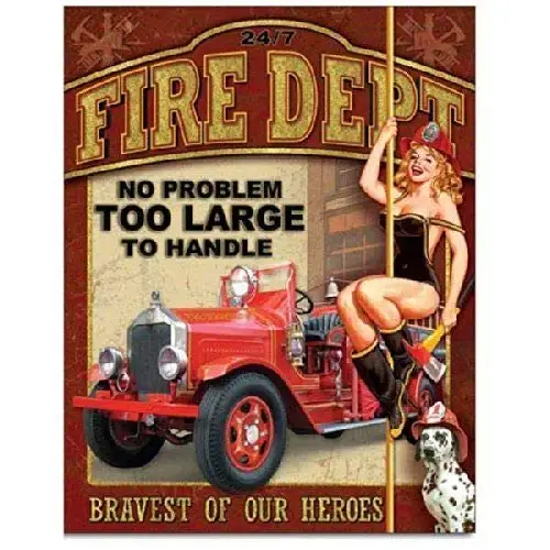 Kalynvi Fire Dept No Problem Firefighter Retro Pin Up Girl Retro Decor Metal Tin Sign 8X12In