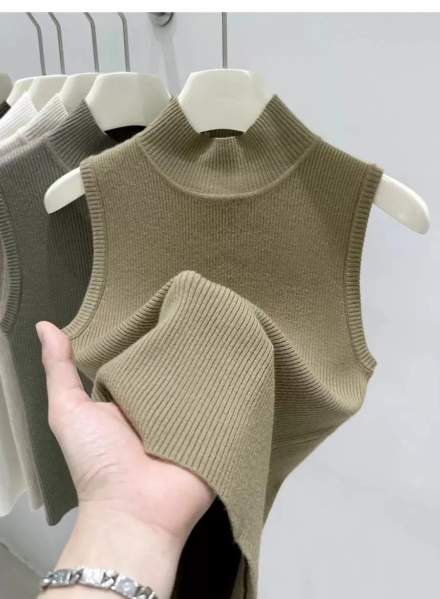 AOSSVIAO 2026 Sommer Neu Mock Neck Ärmellos Damen Strickpullover Slim Fit Basic Sweater Tank Top Vielseitige Innenbekleidung – Detail 14