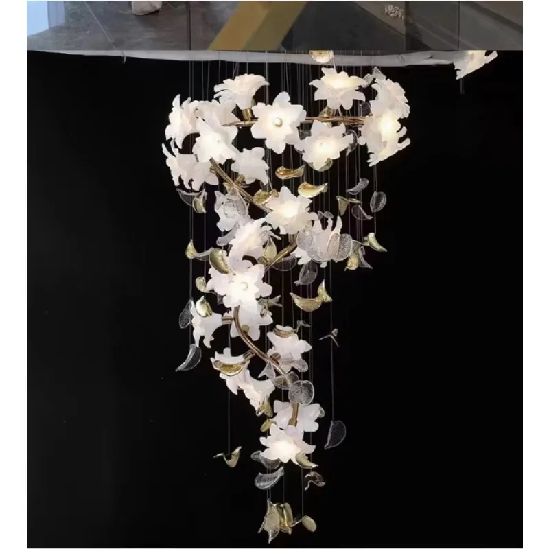 

JYLIGHTING Custom Design Modern Butterfly Glass Chandelier Staircase Shaped Pendant Lamp Villa Lobby Bulb Light Source