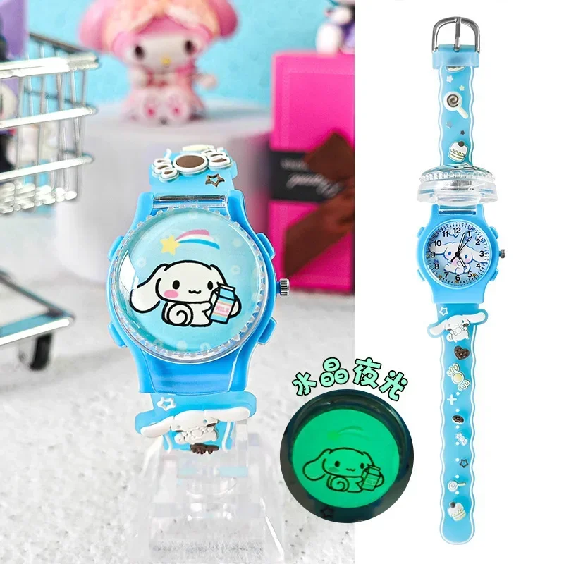 Sanrio Hello Kitty Watch Anime Cartoon Kuromi My Melody Watch Kawaii Crystal Patch Glowing Decompress Rotating Electronic Watch