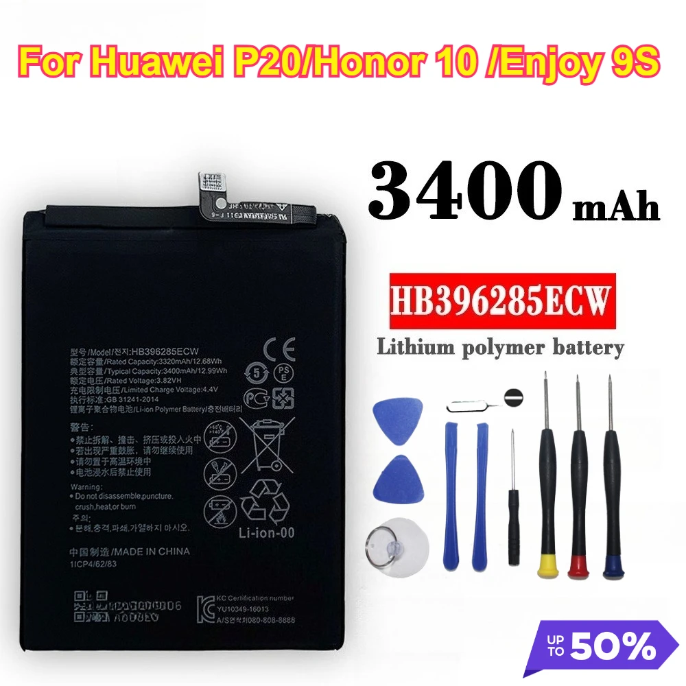 

Zero Cycle 3400mAh HB396285ECW Mobile Phone Batteries for Huawei P20/Honor 10 /Enjoy 9S Mobile Phone Accessories with Tools