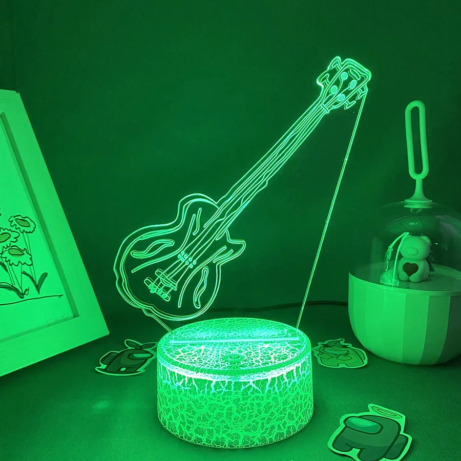 الغيتار ثلاثية الأبعاد الوهم LED أضواء ليلية عيد الميلاد هدية باردة للأصدقاء ديكور غرفة نوم مصباح لجهاز الاستشعار الموسيقية المشجعين النيون الحمم البركانية