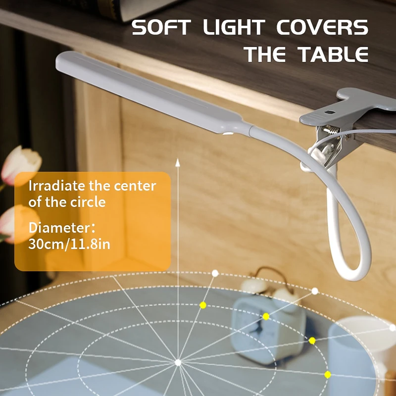 1pc LED Clamp Desk Lamp 3 Light Modes Flexible Gooseneck USB Powered Eye Protection Reading Light Modern Home Office Lighting