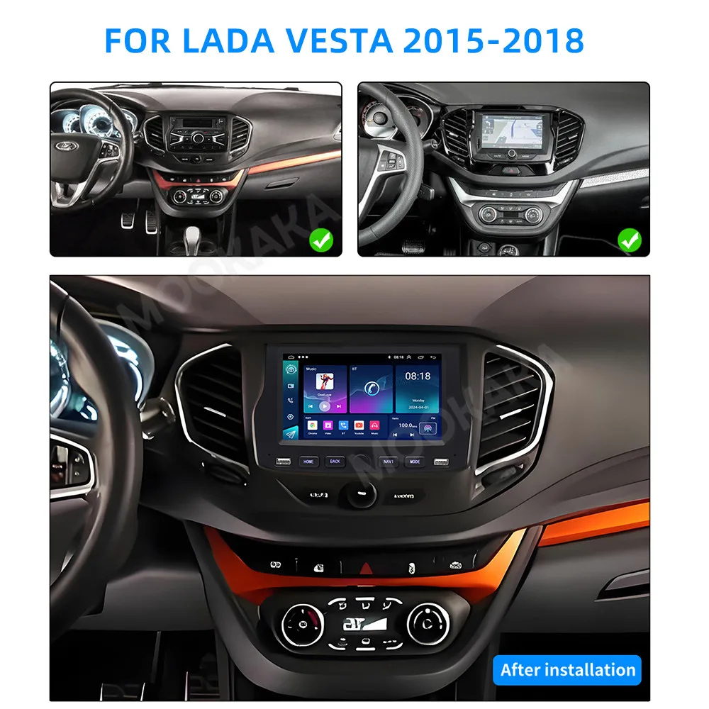 7 inch Screen Android 14.0 8+256GB Car Stereo For FOR LADA VESTA 2015 2016 2017 2018 Car GPS Navi Android wuto Carplay 4G LTE