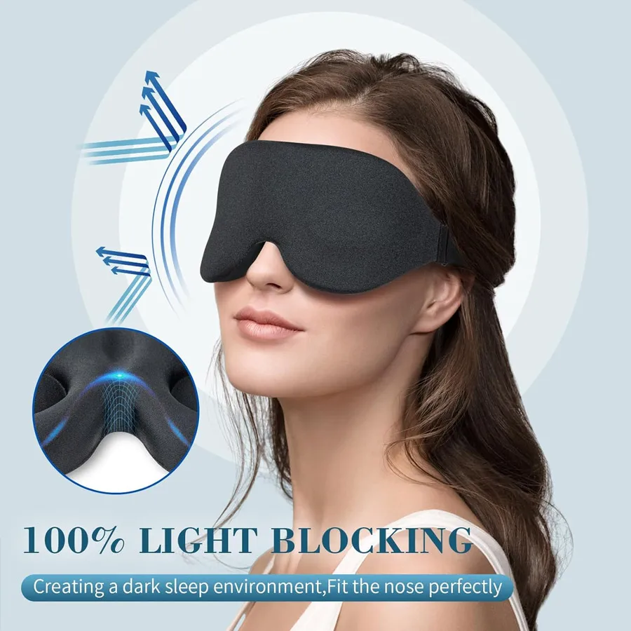 2/1Pcs Black Zero Pressure 3D Sleep Mask, Breathable Elastic Adjustable Eyemask with Free Earplugs for Nap Travel Couple Present