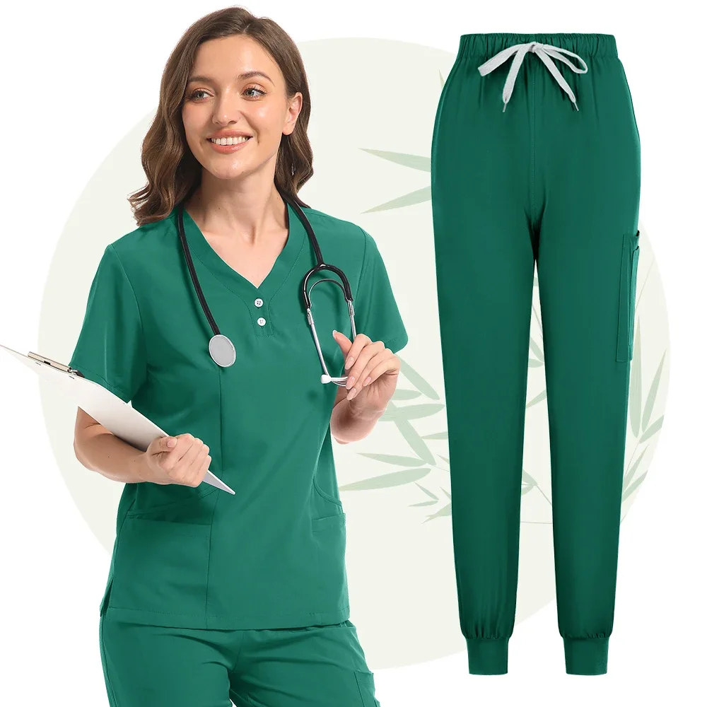 Conjunto de uniforme de manga corta, top frotado y pantalones de bolsillo, uniforme médico de enfermera, monos quirúrgicos, abrigo de Spa, salón de