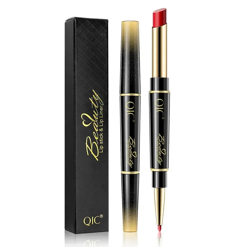 QIC Double Ended Matte Lipstick & Lip Liner Naakt 2-in-1 Lipliner Potlood Make-up Langdurige Paarse Lippotlood Lip Stain Cosmetische