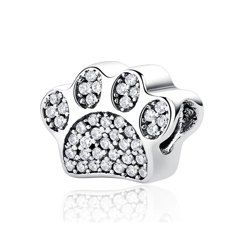 Original 925 Sterling Silber Charms Liebes-Tiermotiv Hund Katze Pfotenabdruck Anhänger Perlen Passend für Marken-Armbänder Halsketten Damen DIY Schmuck
