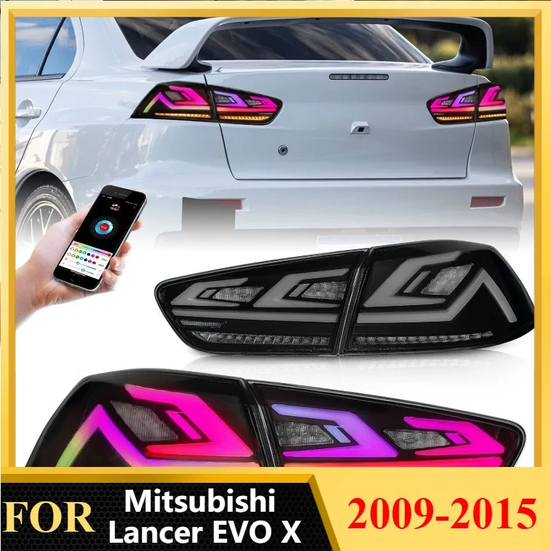 LED RGB Tail Lights For Mitsubishi Lancer EVO X 2009-2015 Sequential Turn Signal Rear Brake Lamp Assembly Pair Waterproof