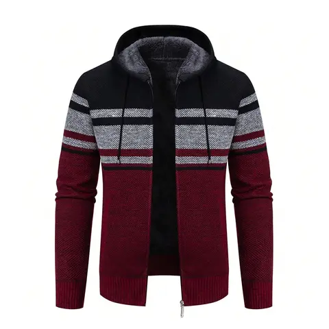 Big Size Men's Casual Full Zip Sweaters Knitted Cardigan with Hood Autumn Winter Male Clothing