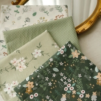 160x50cm April Green Floral Twill Cotton Sewing Fabric, Ancient Clothing Dress Clothing DIY Cloth