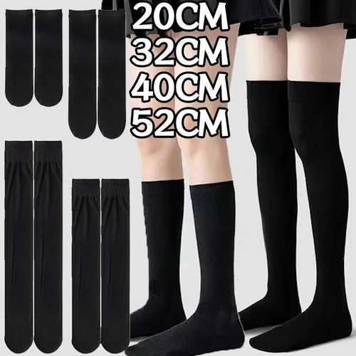 Calcetines largos blancos y negros, medias JK Lolita para mujer, medias altas hasta el muslo, Lolita Kawaii, calcetines sexis por encima de la rodilla de Color sólido