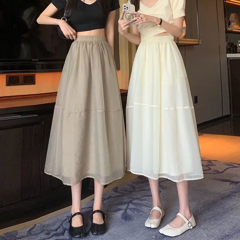 Half Length Skirt for Women In Spring and Summer High-End Feeling Pleated Mesh Medium Length Skirt for Children