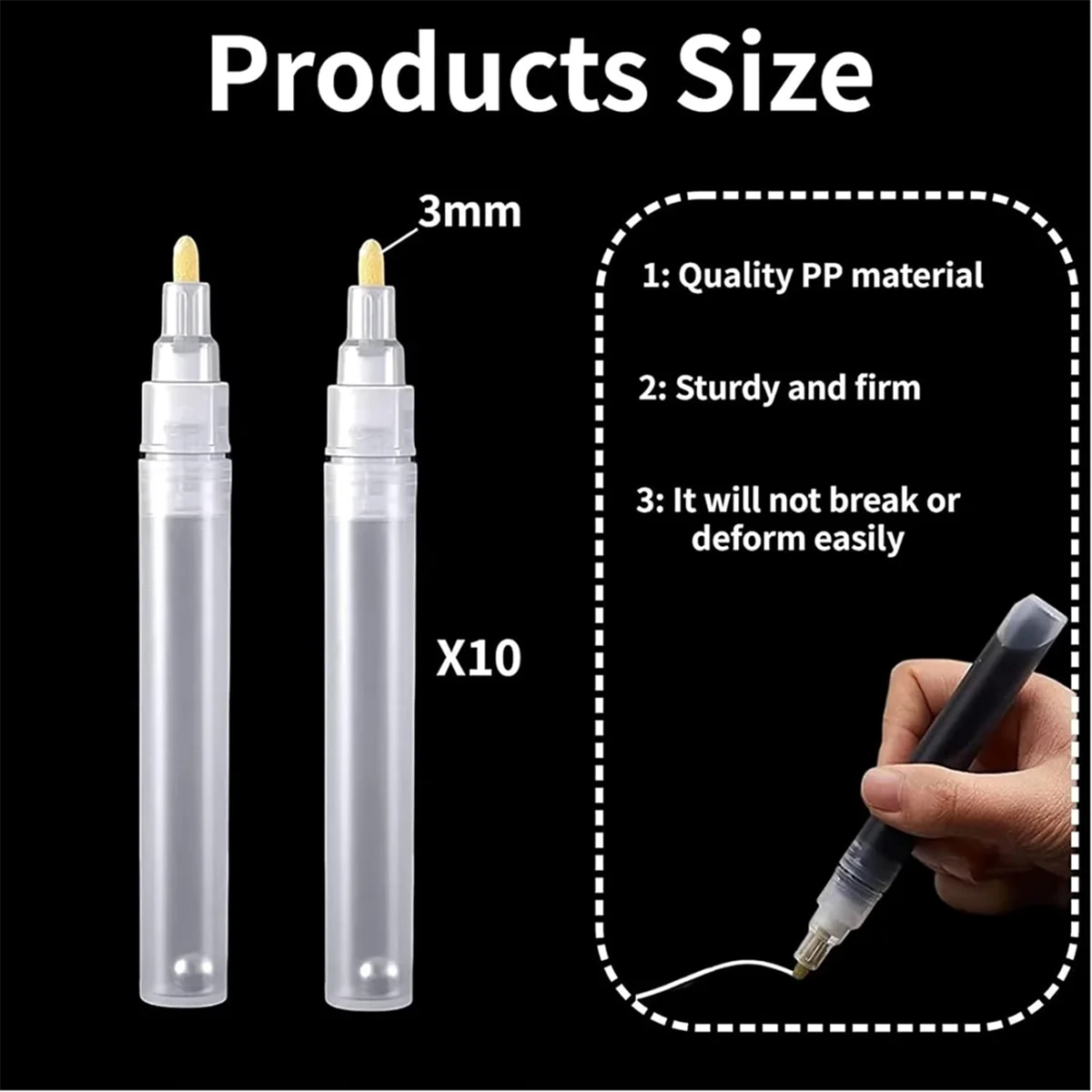 B50C 10Pack 3mm Empty Fillable Blank Paint Touch Up Pen Markers, Round Tilted-Head Paint Marker Pens for Art Painting Crafts