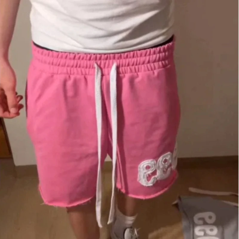 العصرية شارع العليا الاتجاه فضفاض عارضة Personality999 نمط التطريز مرونة الخصر الدانتيل يصل الرياضة خمسة أرباع السراويل الرجال Wom