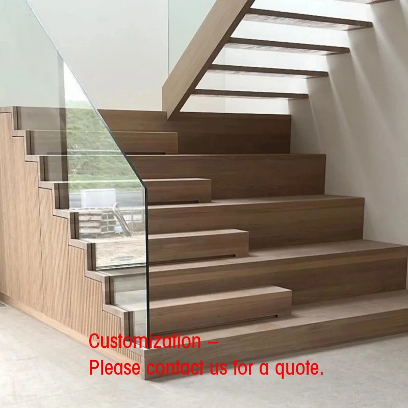custom.Customized Floating Straight Stairs Modern Wooden Staircase Interior Stair Tread