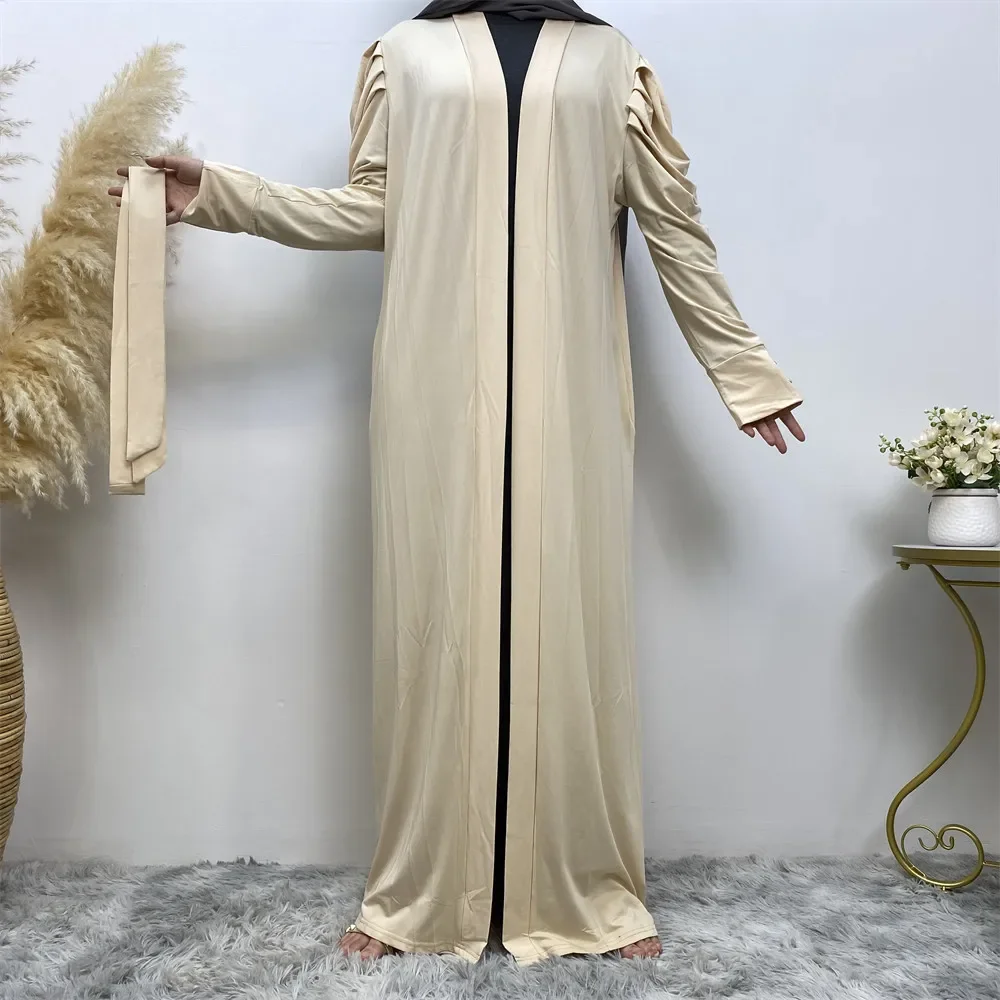 Eenvoudige mode dames moslim Midden-Oosten nieuwe kleding effen kleur vest lange losse open abaya gewaad