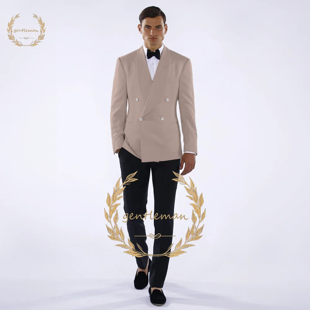 Men's green fruit collar double breasted groom's wedding suit set, customized size tailcoat, men's wedding party formal outfit