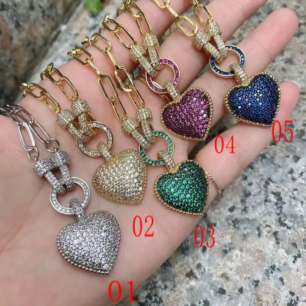 

3Pcs Fashion Classic Green Blue CZ Heart Crystal Zircon Pendant Necklace For Women Gold Silver Color Chain Necklace Trend Jewelr