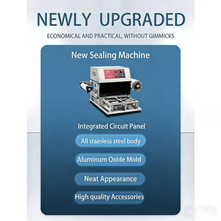 Automatic Aluminum Foil PP PET Film Food Lunch Box Tray Sealing Machine Easy Operate for Sealing Cans Bottles Glass
