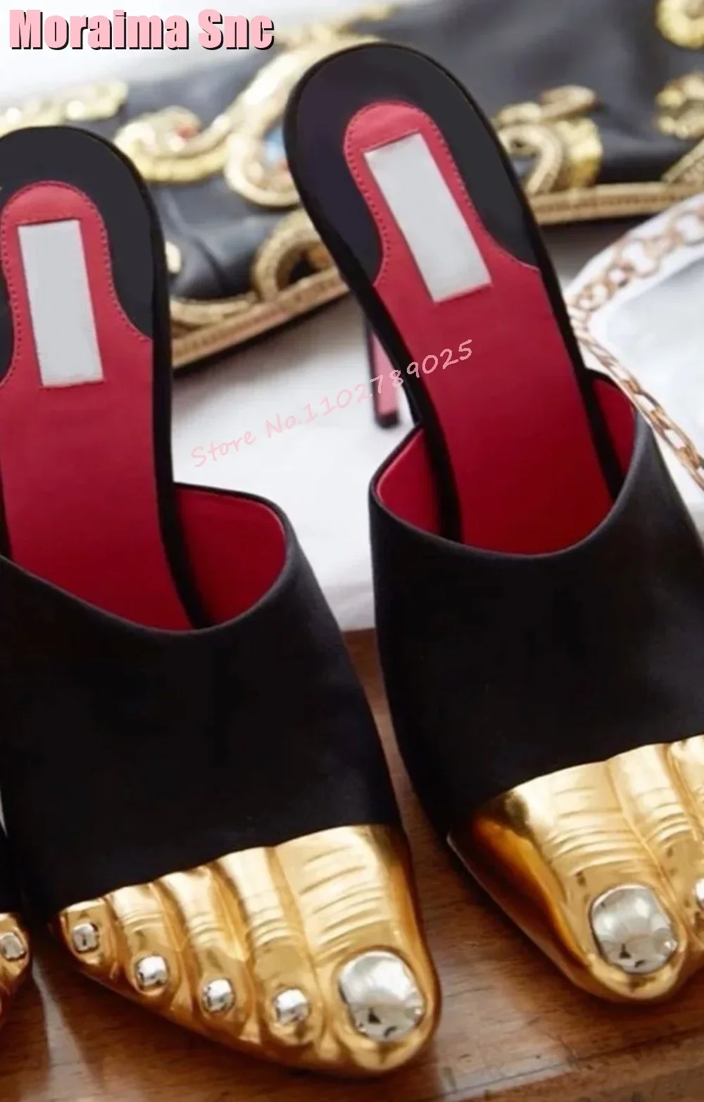 

Unique Gold Thumb Butterfly-knot Sandals Stiletto High Heel Ankle Buckle Strap Sexy Fashion Half Slippers Women Shoes Summer New