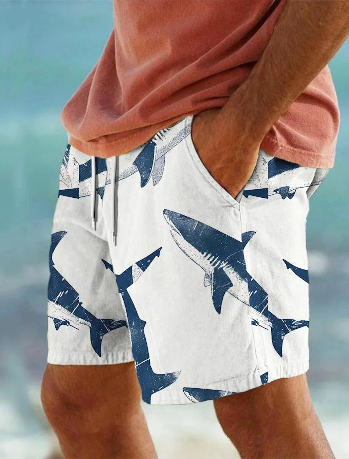 Men\'s Shark 3D Printed Beach Pants Men\'s Summer Breathable Shorts Fitness Street Shorts for Men Ropa Hombre