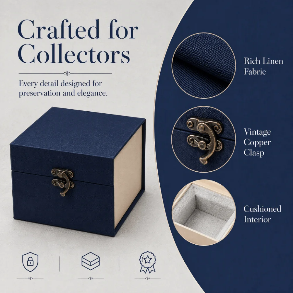 Linen Fabric Ball Jointed Doll Head Storage Box Density Board Sponge Lining BJD Doll Head Container Gray Copper Clasp