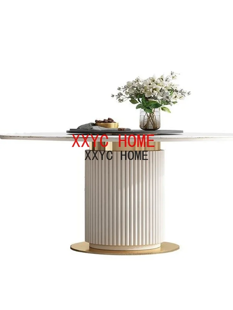 

Luxury Marble Top Minimalist Round Sliding Dining Table With 4 Chairs For Small Apartment Home Furniture Kitchen Table