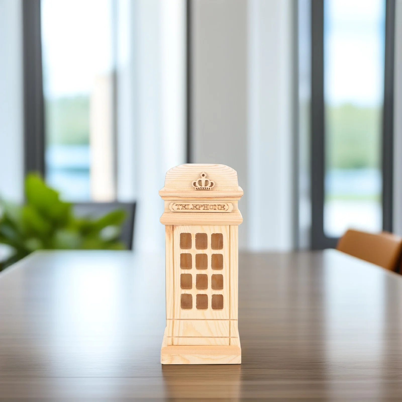 كشك الهاتف أصبع البنك فارغة خشبية على شكل عملة البنك DIY الحرف الاطفال توفير المال صندوق جميل سطح المكتب زخرفة