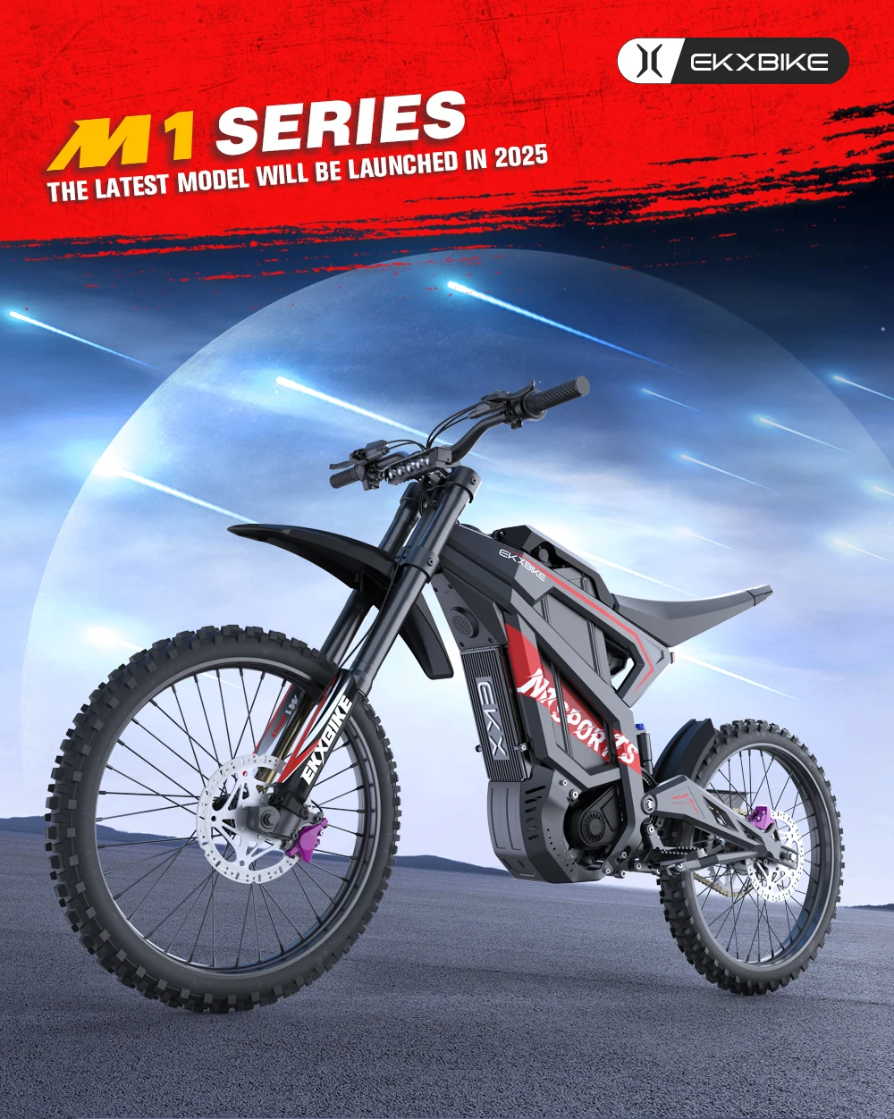 EKXBIKE M1 16800W Peak Electric Dirt Bike 72V/50Ah Electric Bike 85Miles Max Range 62Mph Max Speed Mountain Electric Motorcycle