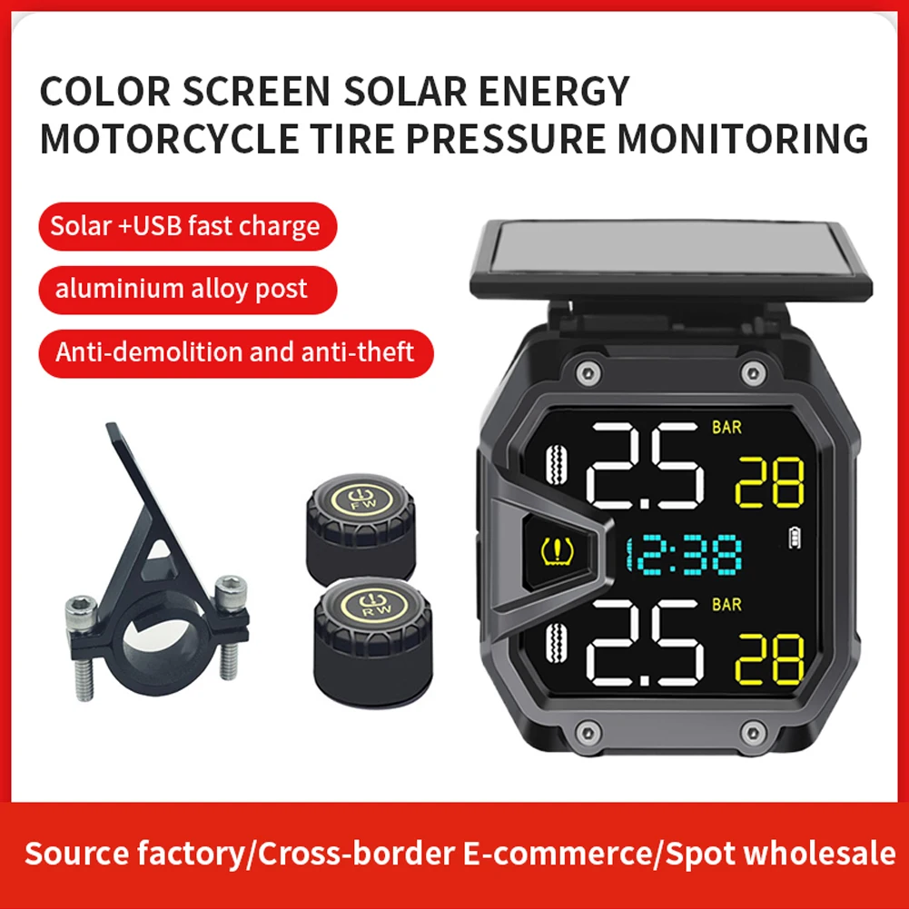 Motorcycle Air Pressure Monitor Sensor USB QC3.0 Charging Solar Tire Detector System IP67 Waterproof Motorcycle TPMS Accessories