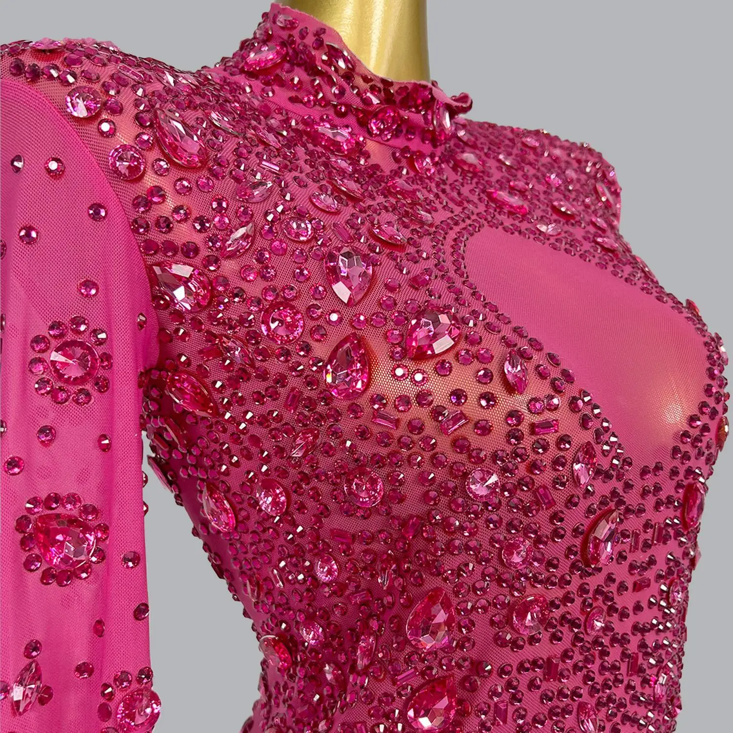 Funkelnde rosa rosa Strass steine Kristall sexy langes Kleid Frauen Abendkleid Ballsaal Kleidung Club Bühne Sänger Party Kostüm