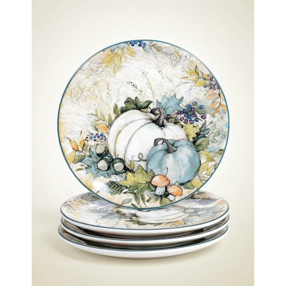 

Autumn Harvest 9" Ceramic Plates Set of 4, Multicolor Pumpkin Design, Dishwasher Safe for Fall Dining Decor