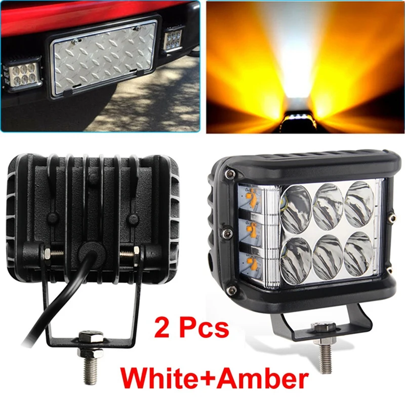 LED Work Light Bar Square Side Shooter Pod White & Amber Strobe Lamp SUV Truck High Quality Aluminum Alloy Car