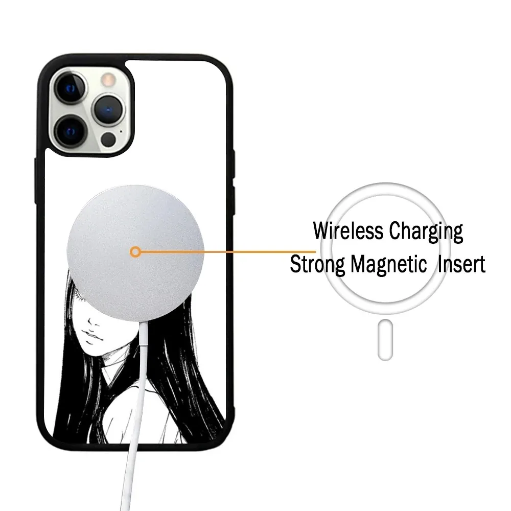 J-Junji I-lto T-Terror Comics Phone Case For IPhone 15 14 13 Pro Max 11 12 Mini Alex Mirror For Magsafe Wireless Charging Cover