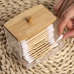 Scatola portaoggetti in acrilico vaso da bagno organizzatore per trucco supporto per tampone rotondo in cotone scatola per tampone di cotone Dispenser per supporto Qtip con coperchio in bambù