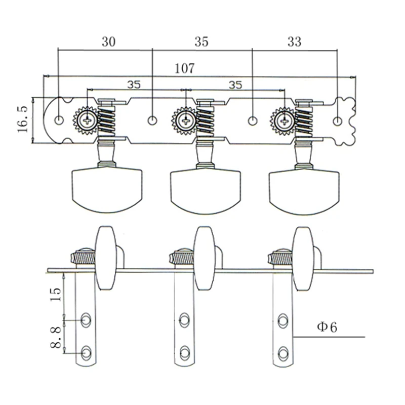 Classical Guitar String Tuners Keys Triptych Machine Heads Tuning Pegs 1 Left 2 Right With Mount Screws Silver