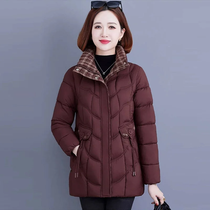 2025 Fashion Stand-up Collar Parkas Women's Cotton-padded Jacket Winter Thicken Warm Quilted Coats Casual Mother Slim Outerwear