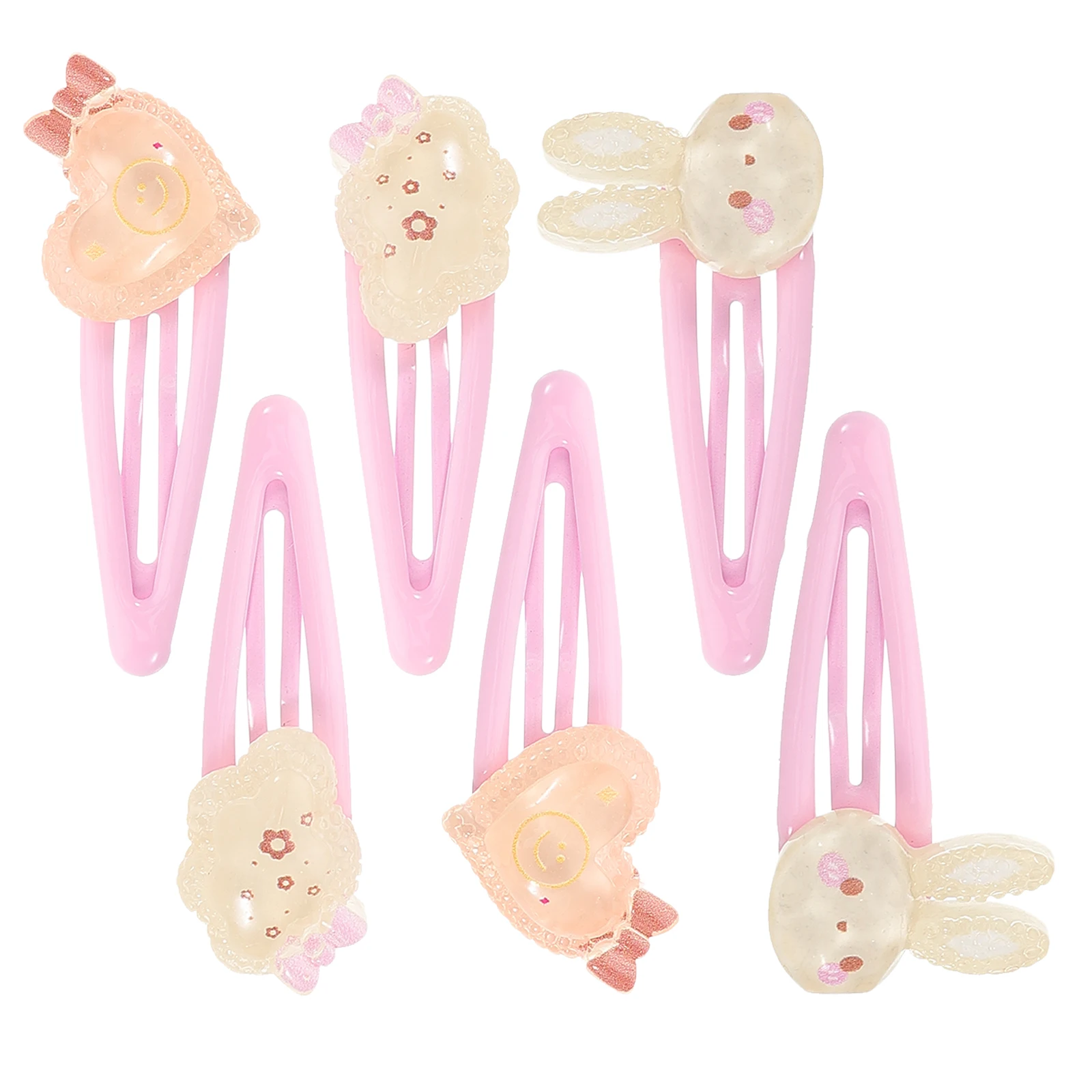 

6pcs Heart Shaped Kids Hair Clips Cute Girl Accessories Cartoon Rabbit Cloud Barrettes For Little Girls Valentine'S Day Bangs