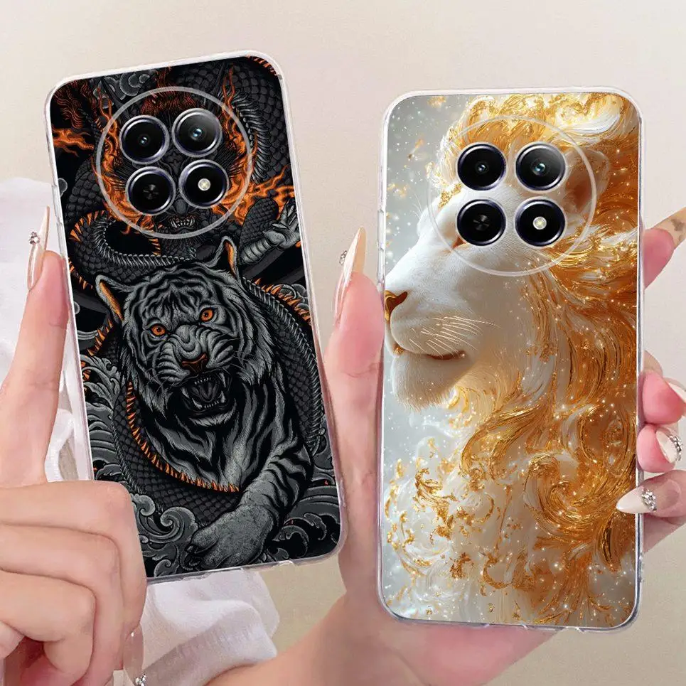 Soft Clear Silicone Casing For Realme 12 12x RMX3999 Phone Case Realme 12+ 12 Pro Plus Cover Cartoon Cat Dragon Flower Butterfly
